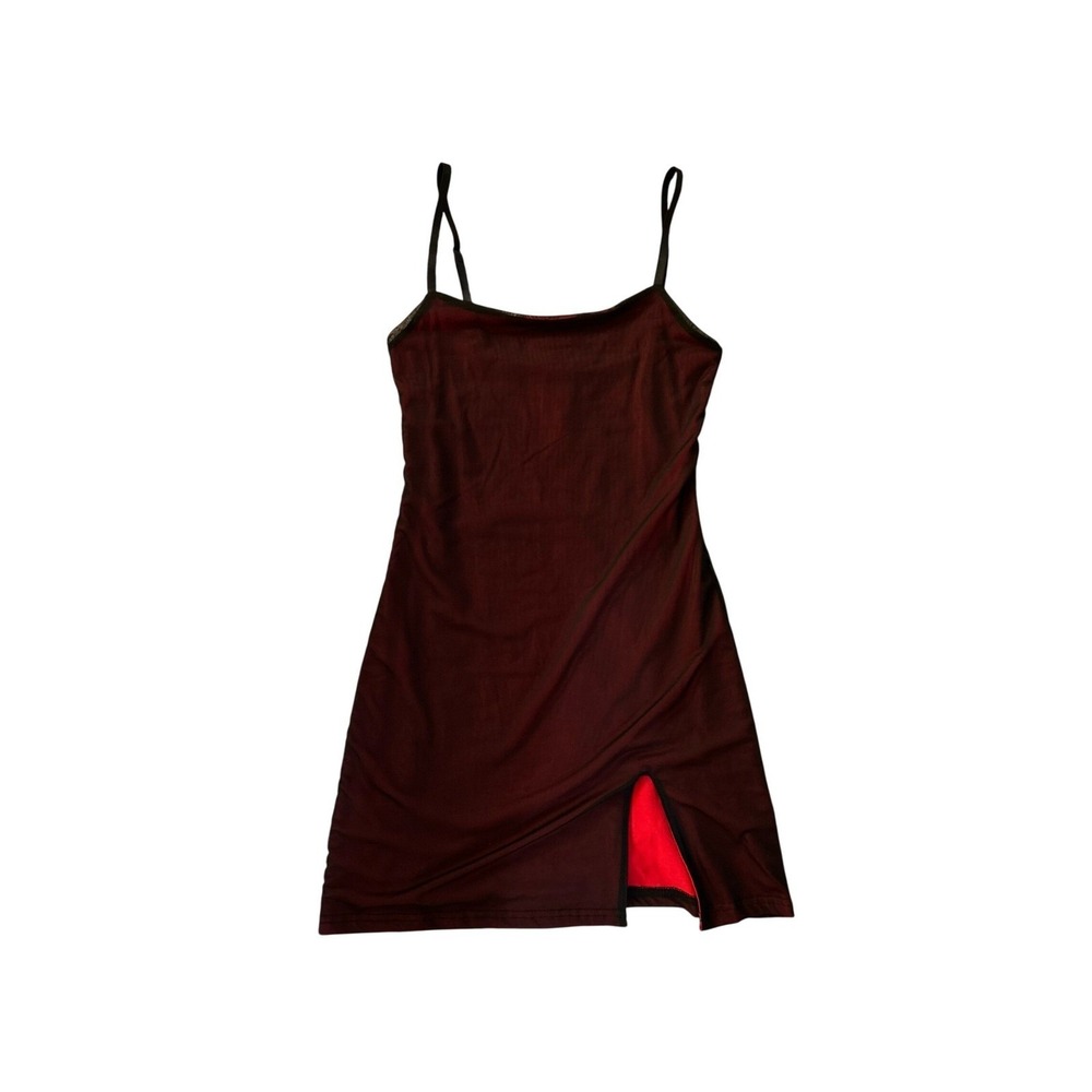 Dolls Kill Current Mood Know My Worth Slip Dress S Red Mesh Slit Y2K Goth Grunge